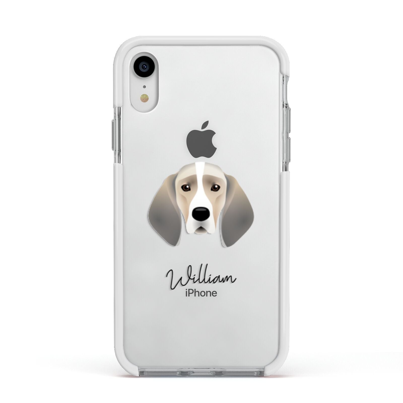 Trailhound Personalised Apple iPhone XR Impact Case White Edge on Silver Phone