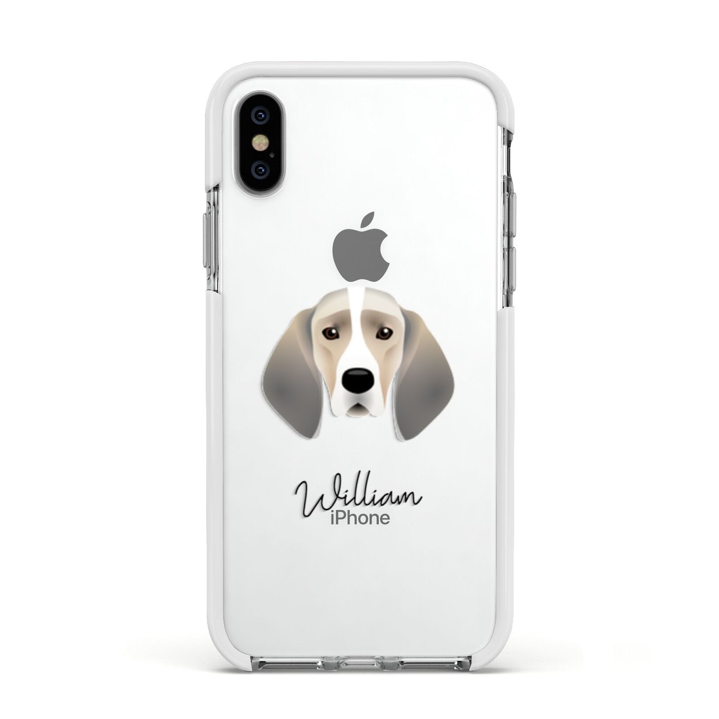 Trailhound Personalised Apple iPhone Xs Impact Case White Edge on Silver Phone