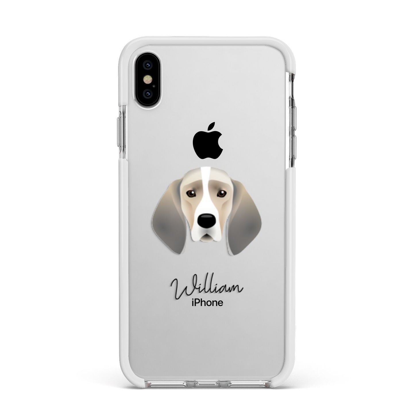Trailhound Personalised Apple iPhone Xs Max Impact Case White Edge on Silver Phone