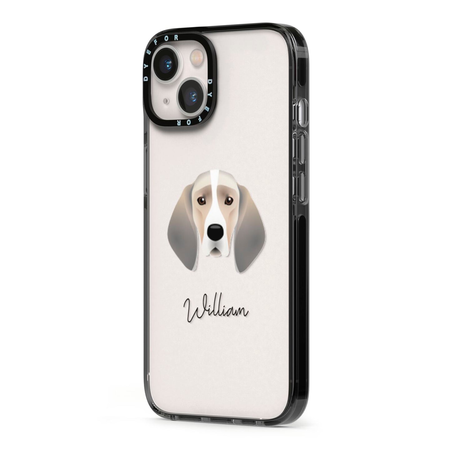 Trailhound Personalised iPhone 13 Black Impact Case Side Angle on Silver phone