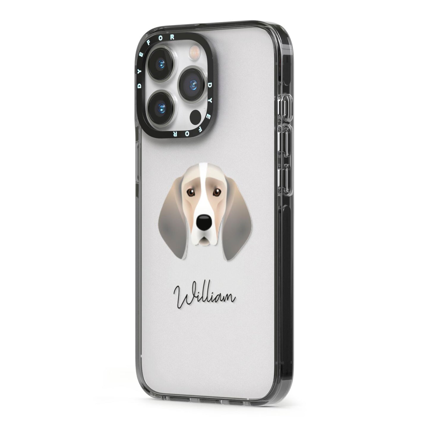 Trailhound Personalised iPhone 13 Pro Black Impact Case Side Angle on Silver phone