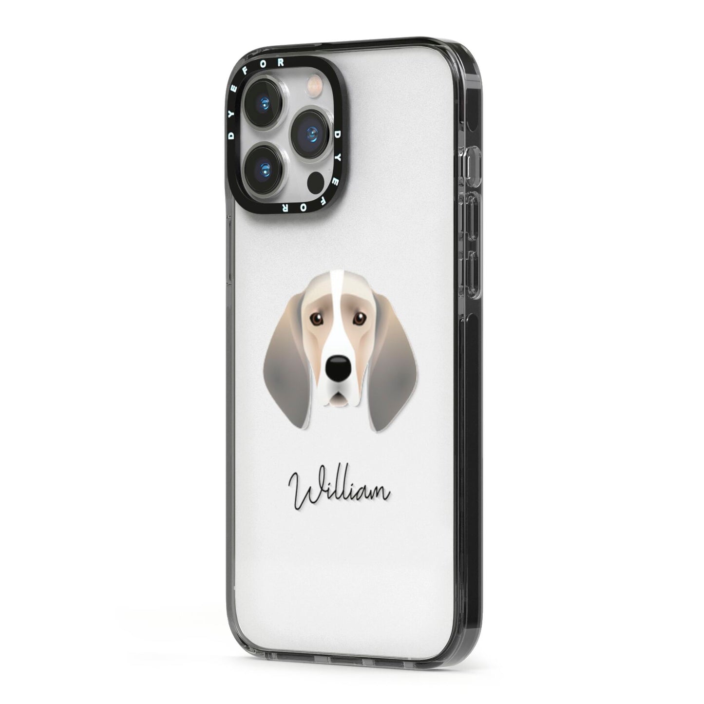Trailhound Personalised iPhone 13 Pro Max Black Impact Case Side Angle on Silver phone