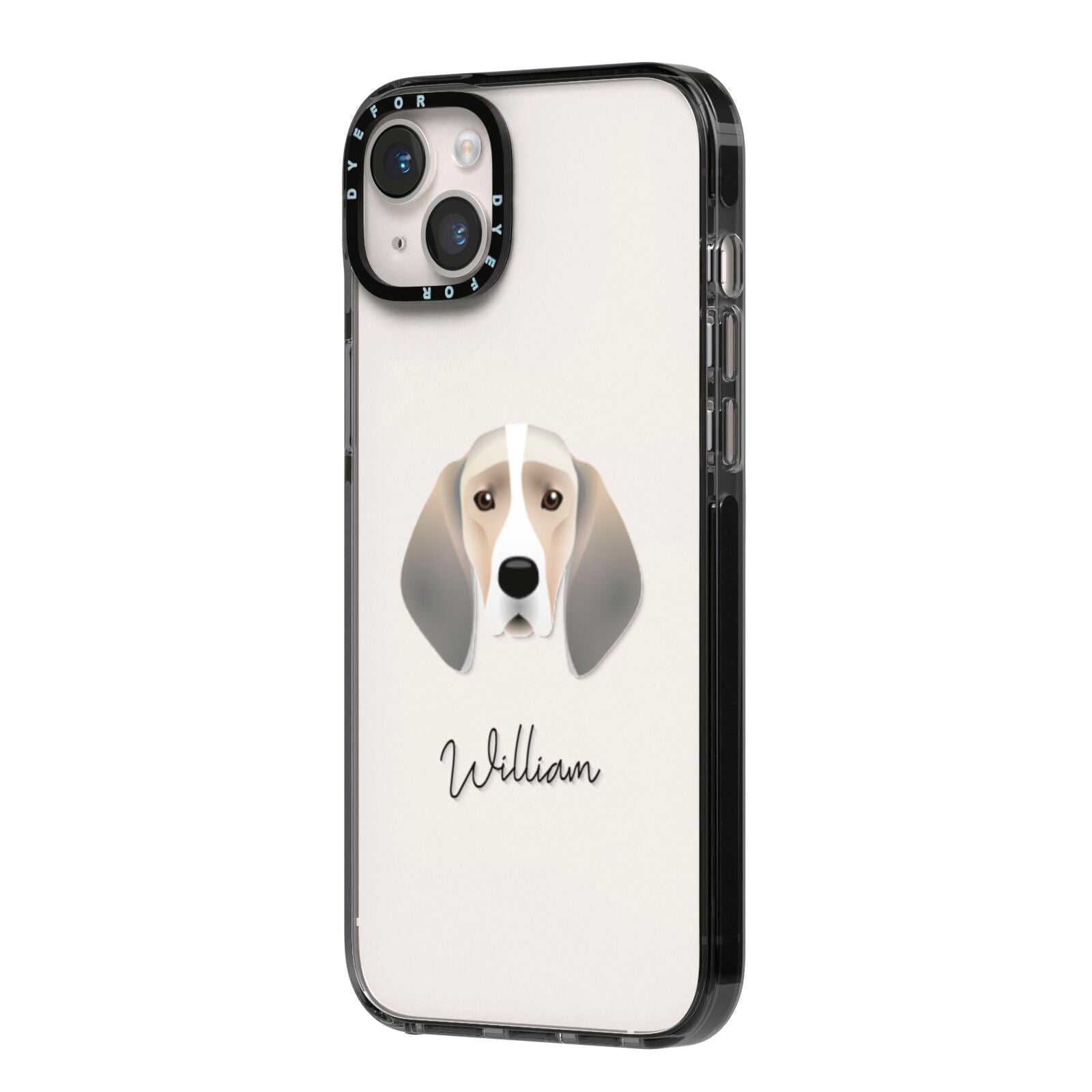 Trailhound Personalised iPhone 14 Plus Black Impact Case Side Angle on Silver phone