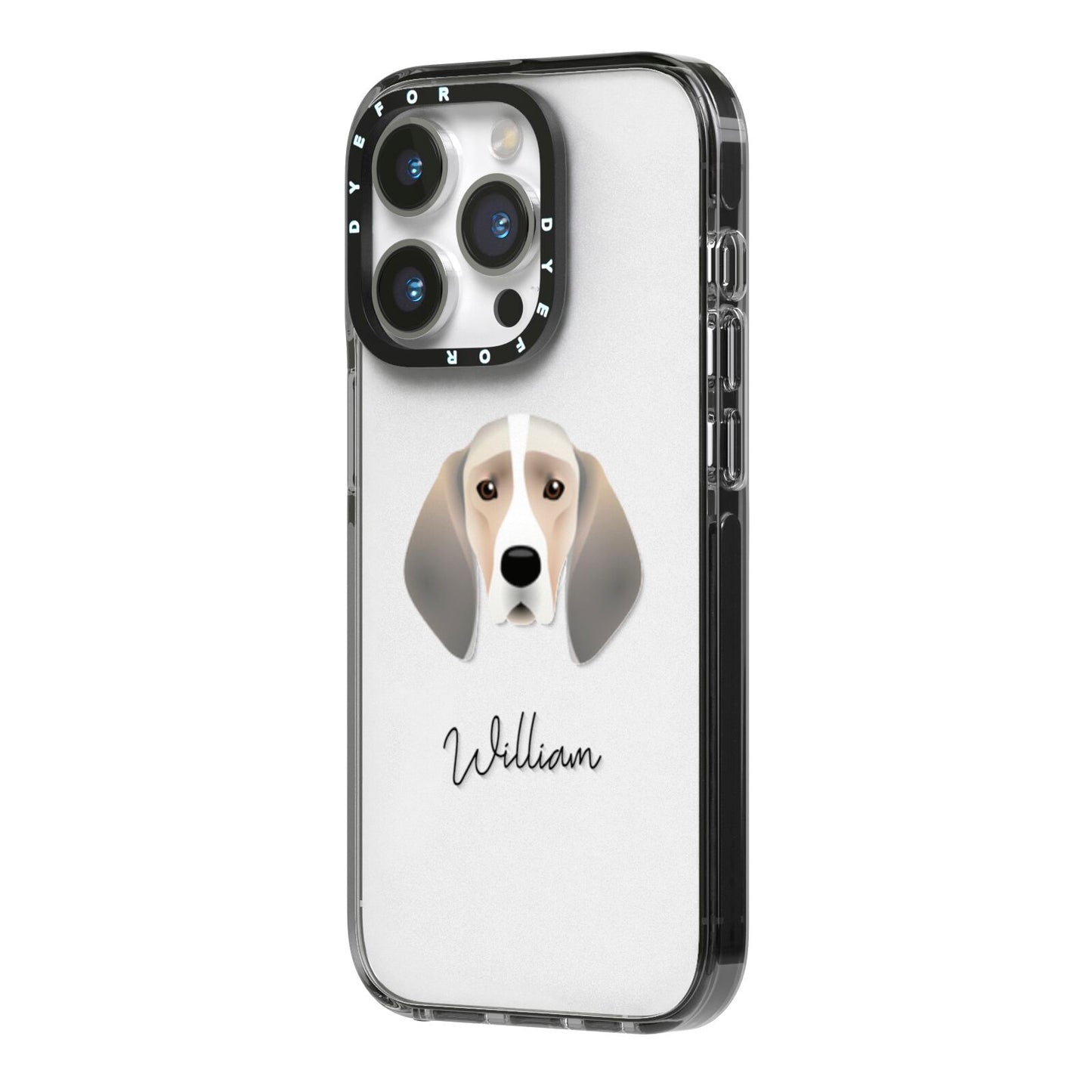 Trailhound Personalised iPhone 14 Pro Black Impact Case Side Angle on Silver phone