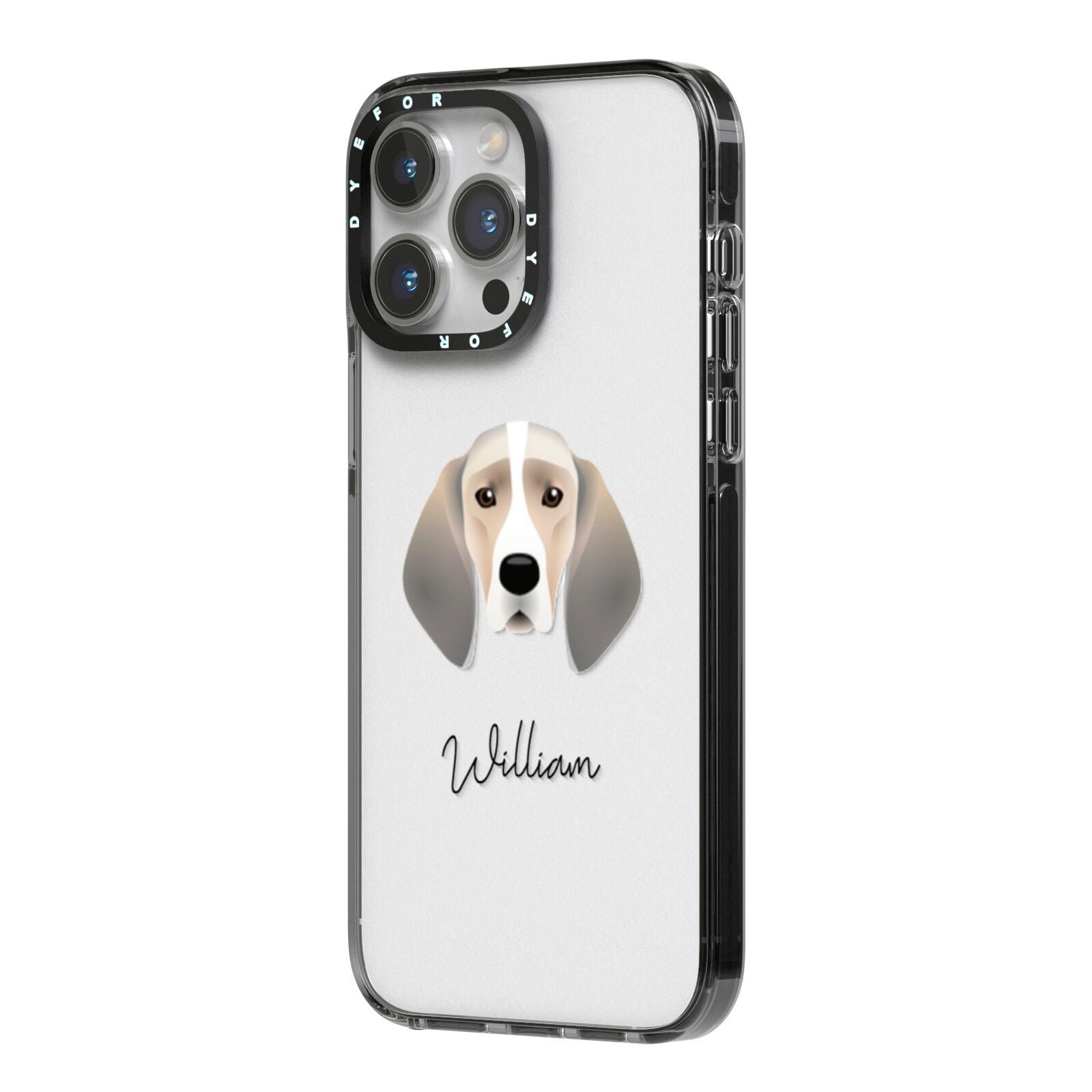 Trailhound Personalised iPhone 14 Pro Max Black Impact Case Side Angle on Silver phone