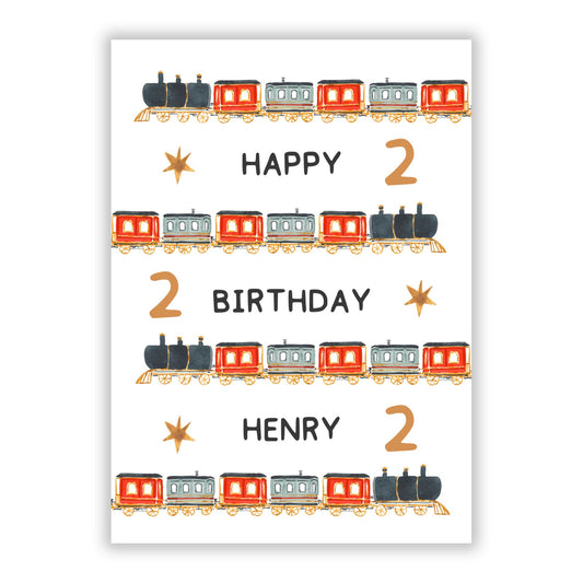 Train Personalised Happy Birthday A5 Flat Greetings Card