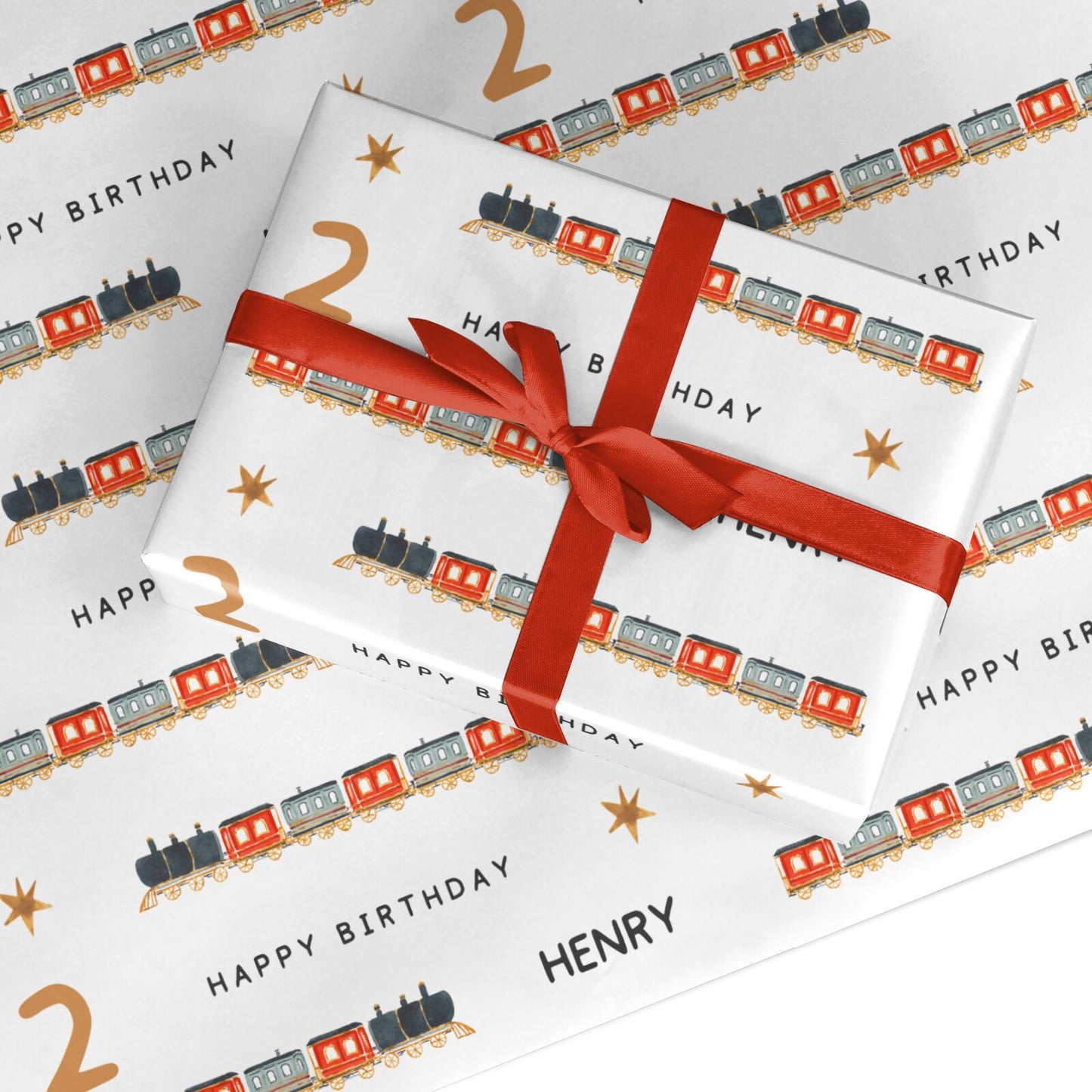 Train Personalised Happy Birthday Custom Wrapping Paper