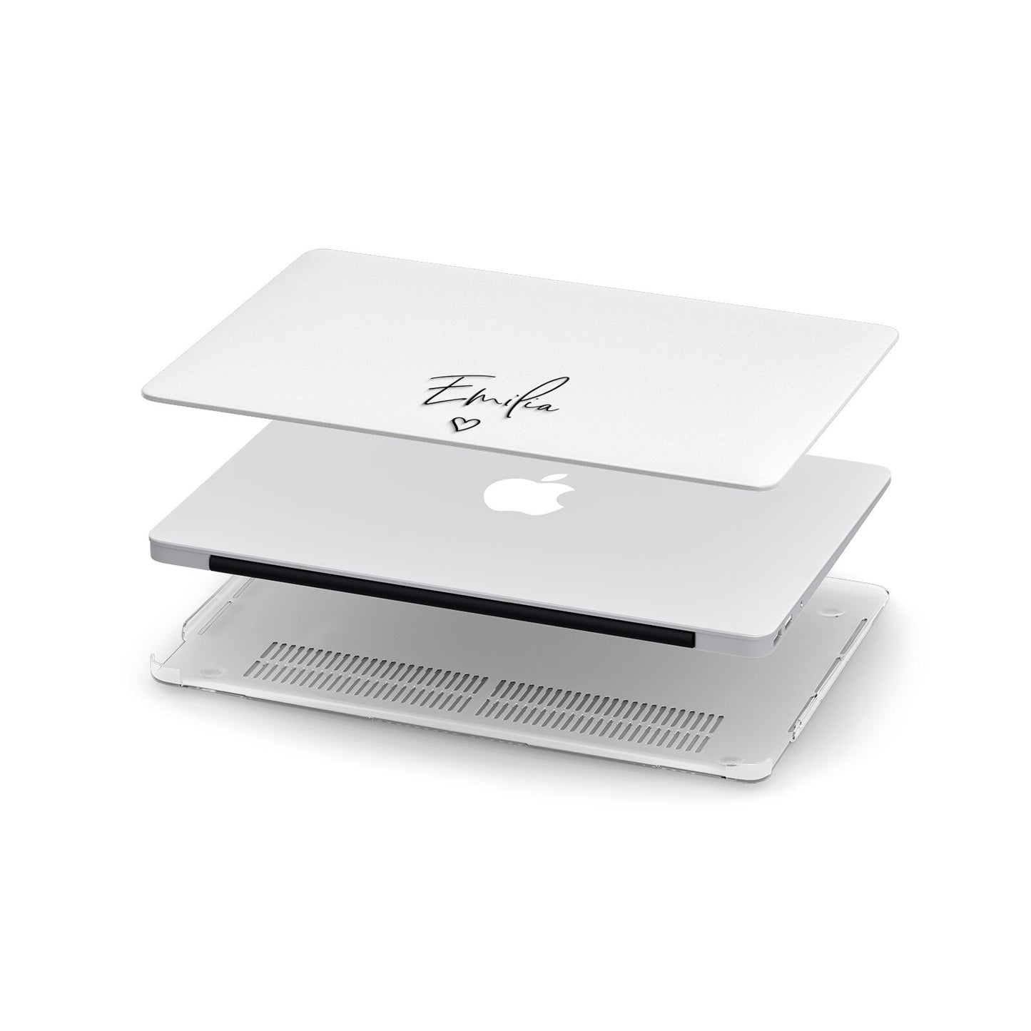Transparent Black Handwritten Name Apple MacBook Case in Detail