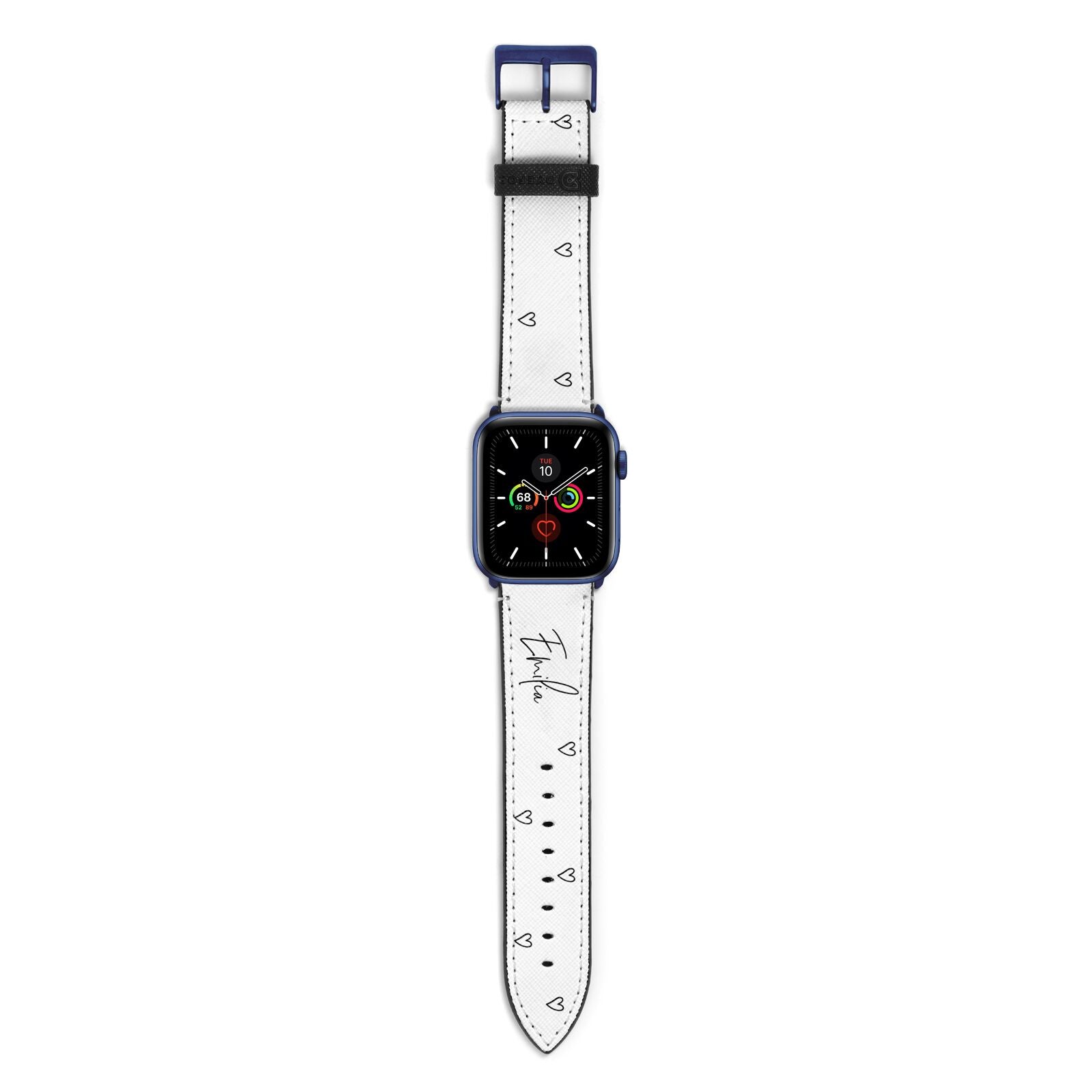 Transparent Black Handwritten Name Apple Watch Strap with Blue Hardware