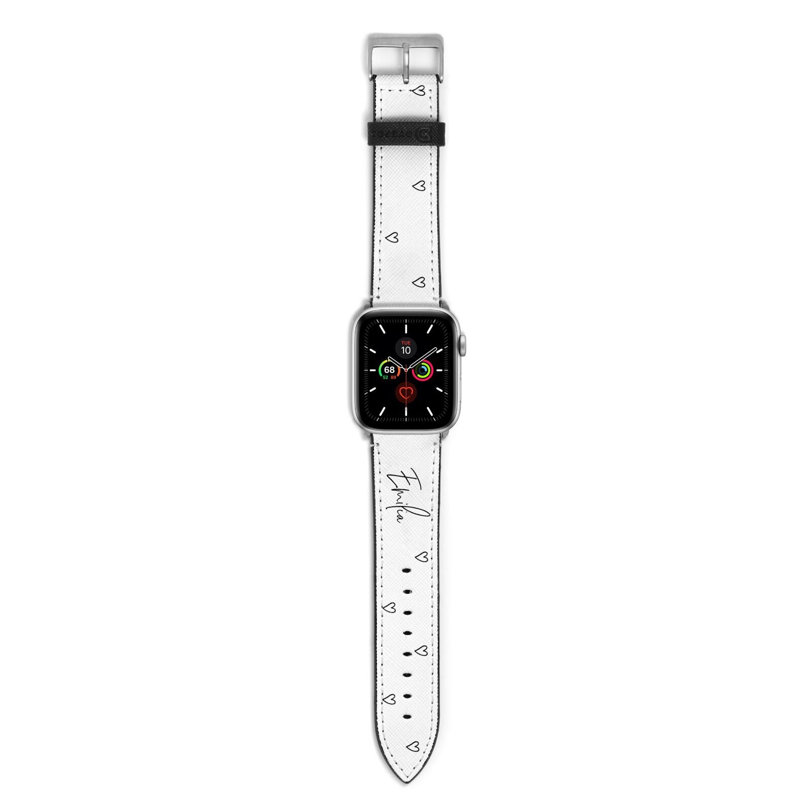 Transparent Black Handwritten Name Apple Watch Strap with Silver Hardware