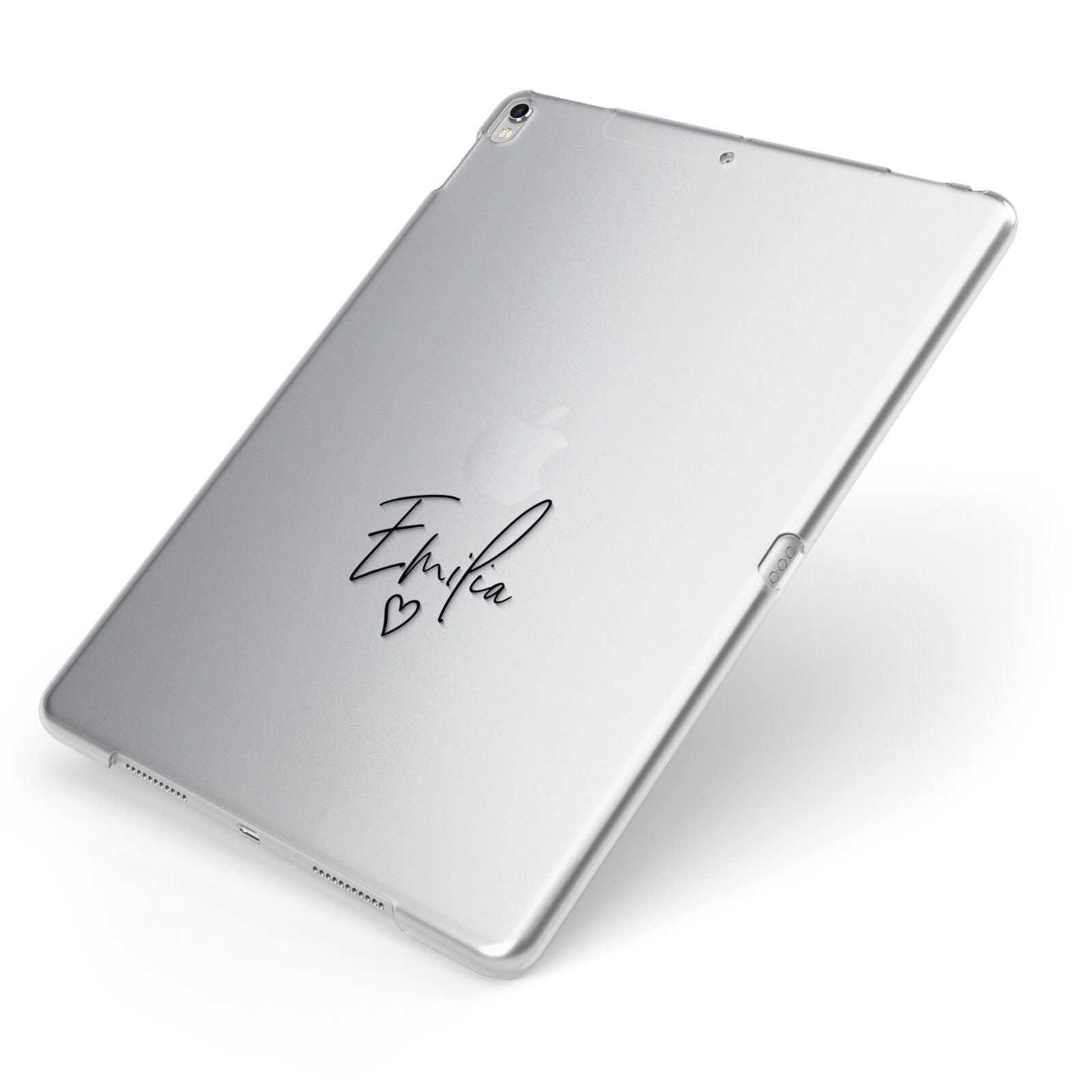 Transparent Black Handwritten Name Apple iPad Case on Silver iPad Side View