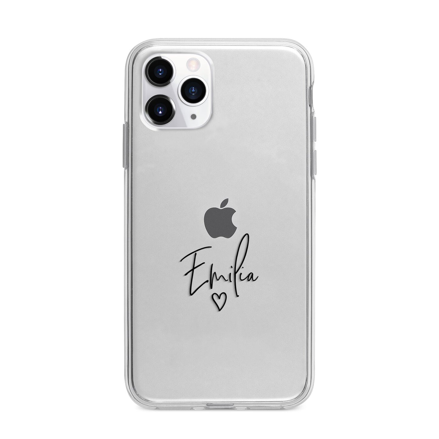 Transparent Black Handwritten Name Apple iPhone 11 Pro Max in Silver with Bumper Case
