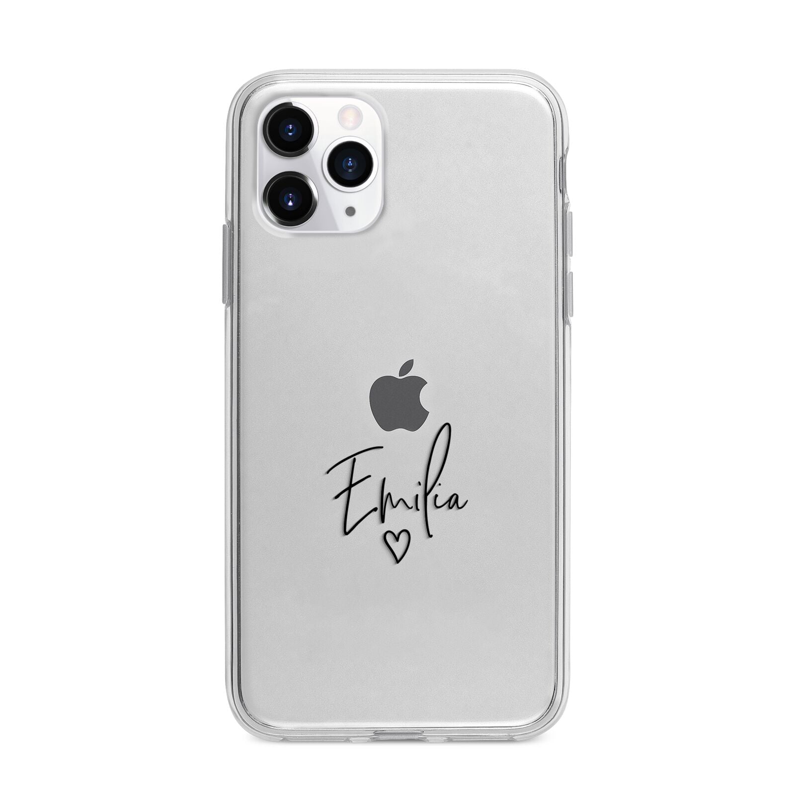 Transparent Black Handwritten Name Apple iPhone 11 Pro in Silver with Bumper Case
