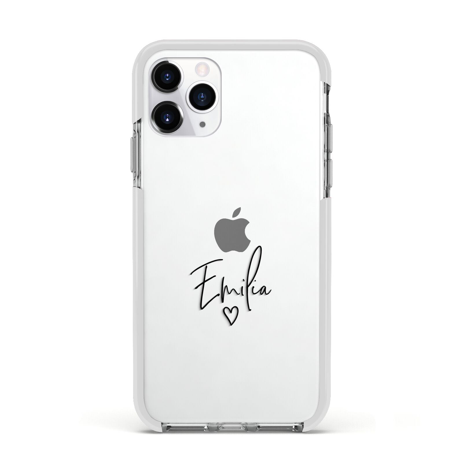 Transparent Black Handwritten Name Apple iPhone 11 Pro in Silver with White Impact Case
