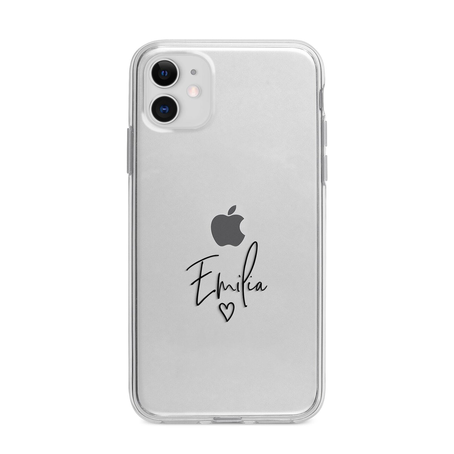 Transparent Black Handwritten Name Apple iPhone 11 in White with Bumper Case