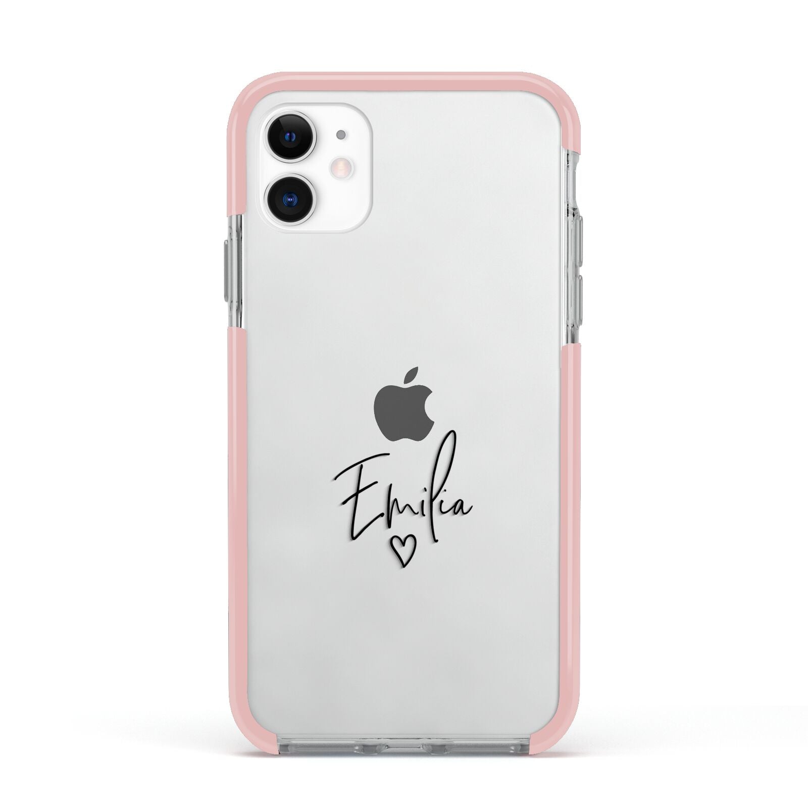 Transparent Black Handwritten Name Apple iPhone 11 in White with Pink Impact Case