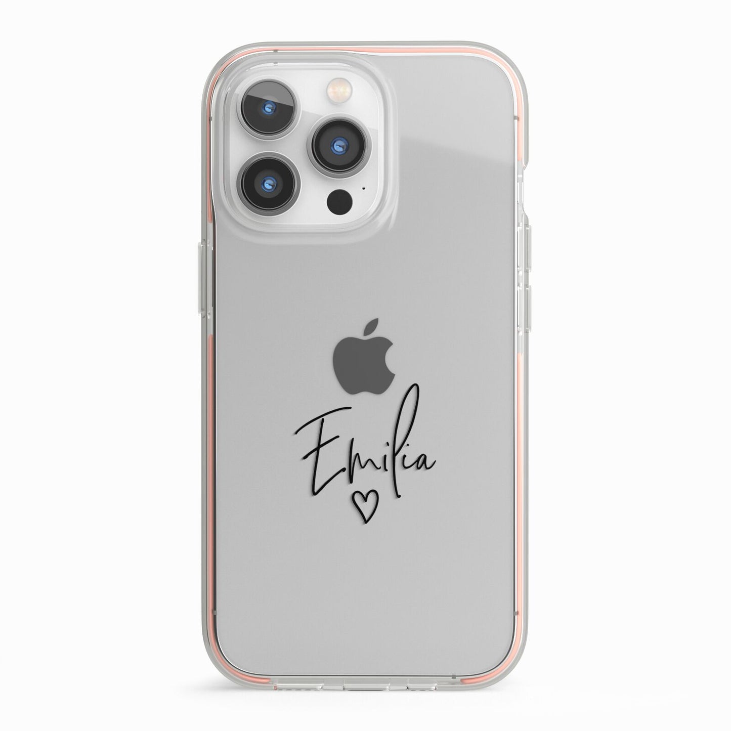 Transparent Black Handwritten Name iPhone 13 Pro TPU Impact Case with Pink Edges