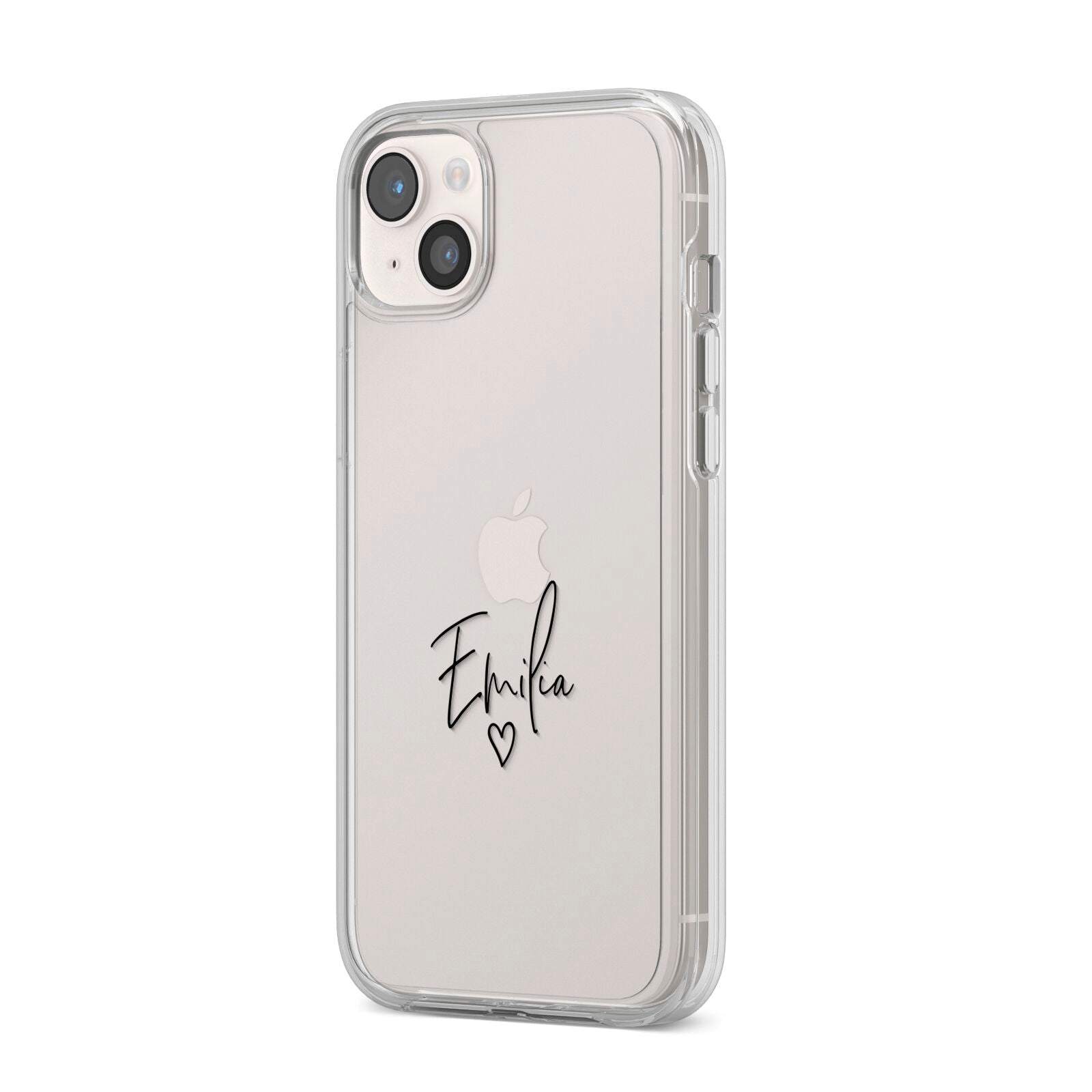 Transparent Black Handwritten Name iPhone 14 Plus Clear Tough Case Starlight Angled Image