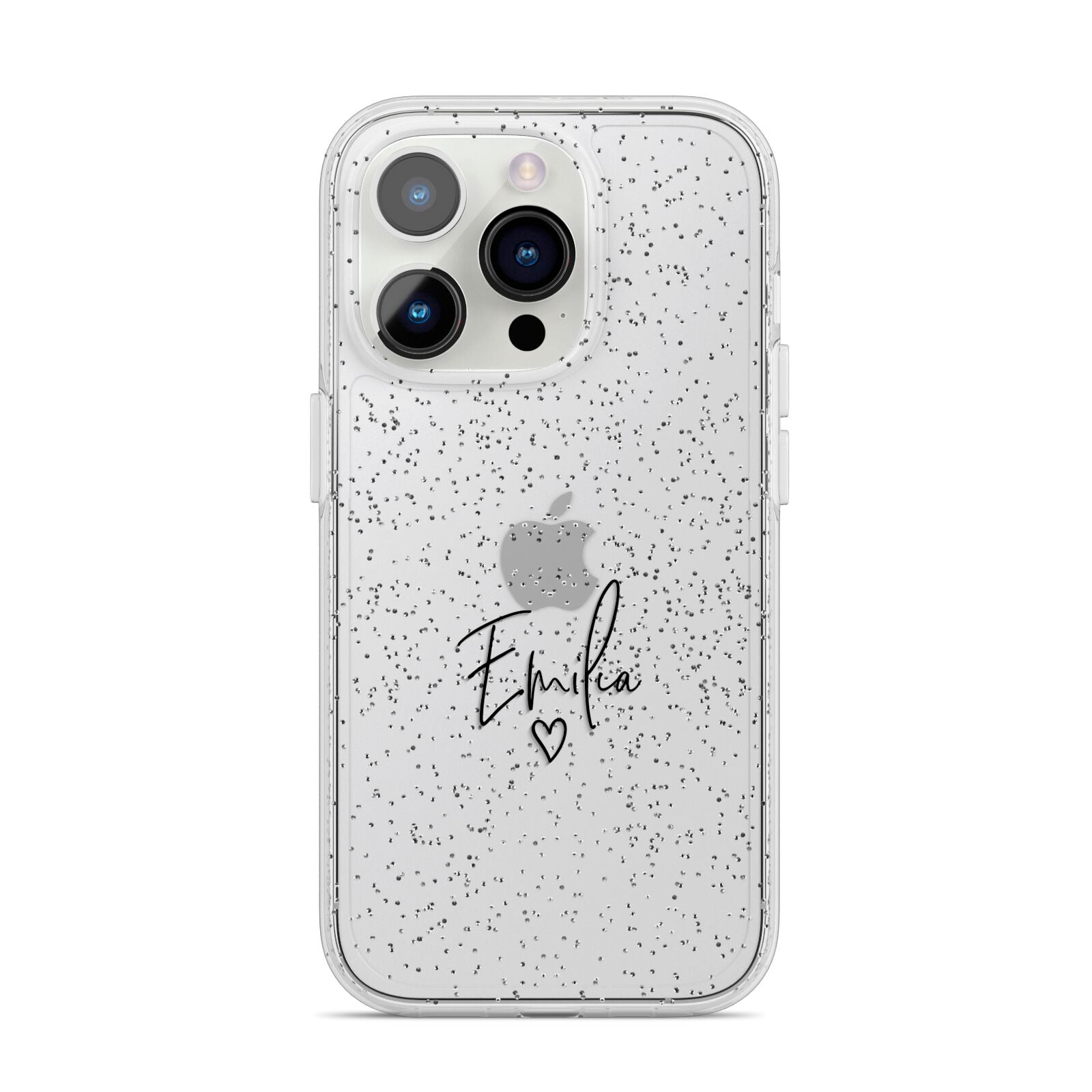 Transparent Black Handwritten Name iPhone 14 Pro Glitter Tough Case Silver