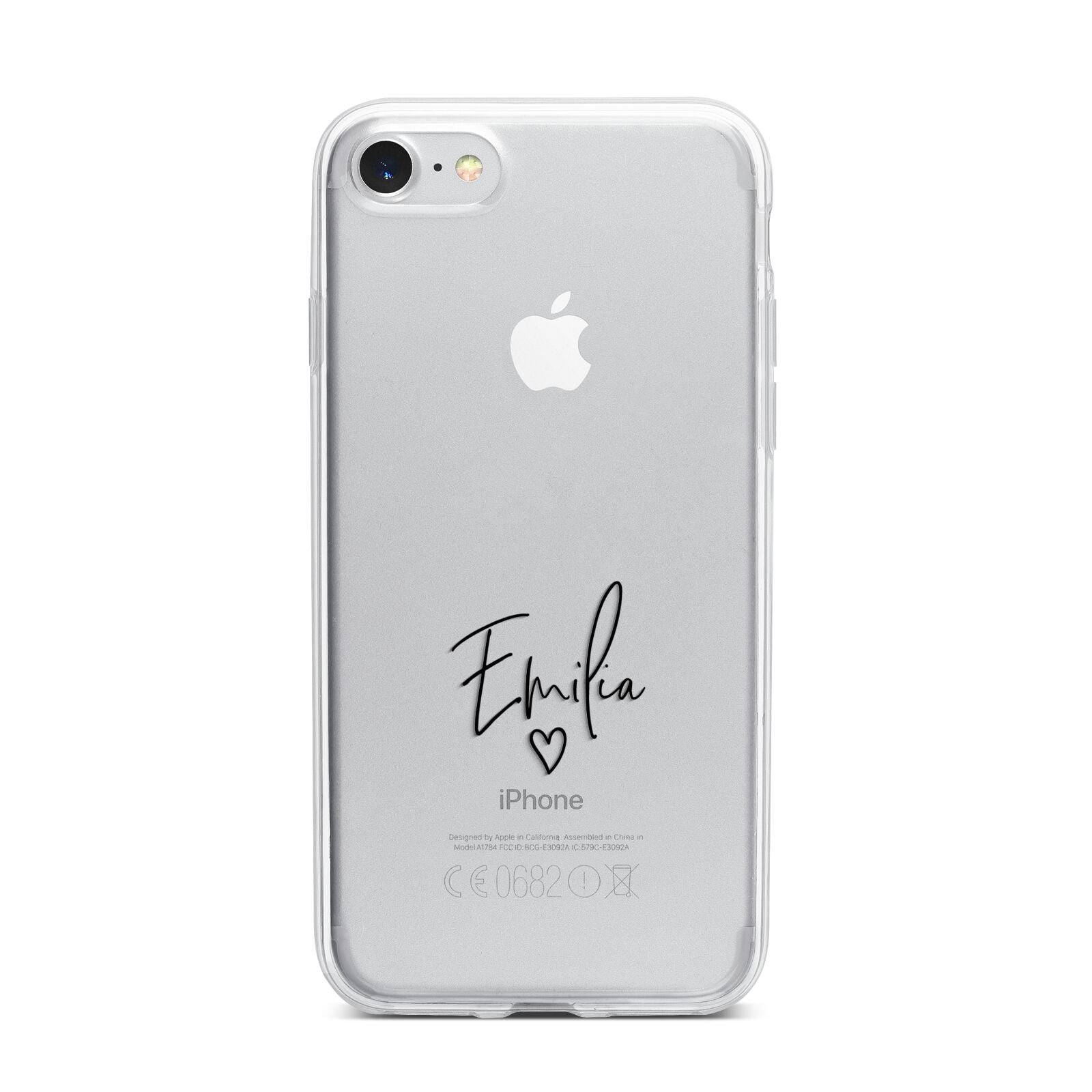 Transparent Black Handwritten Name iPhone 7 Bumper Case on Silver iPhone