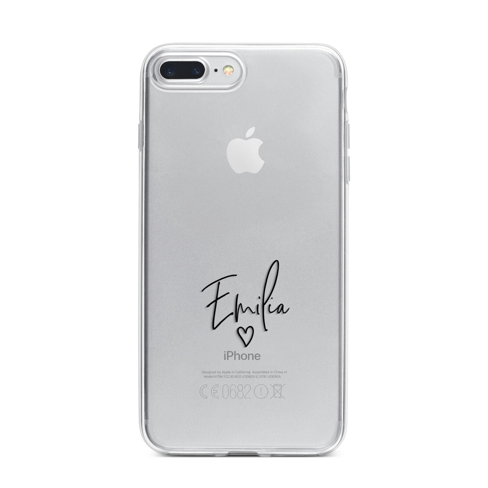 Transparent Black Handwritten Name iPhone 7 Plus Bumper Case on Silver iPhone