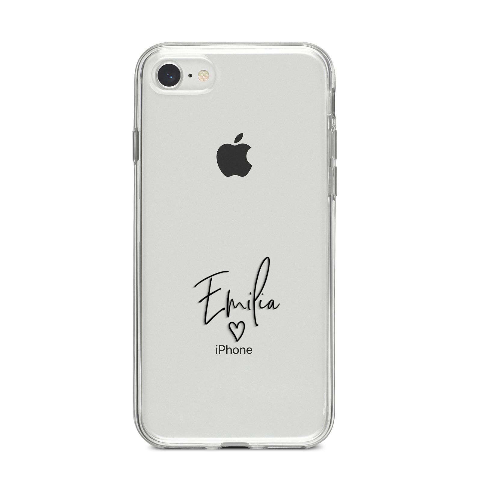 Transparent Black Handwritten Name iPhone 8 Bumper Case on Silver iPhone