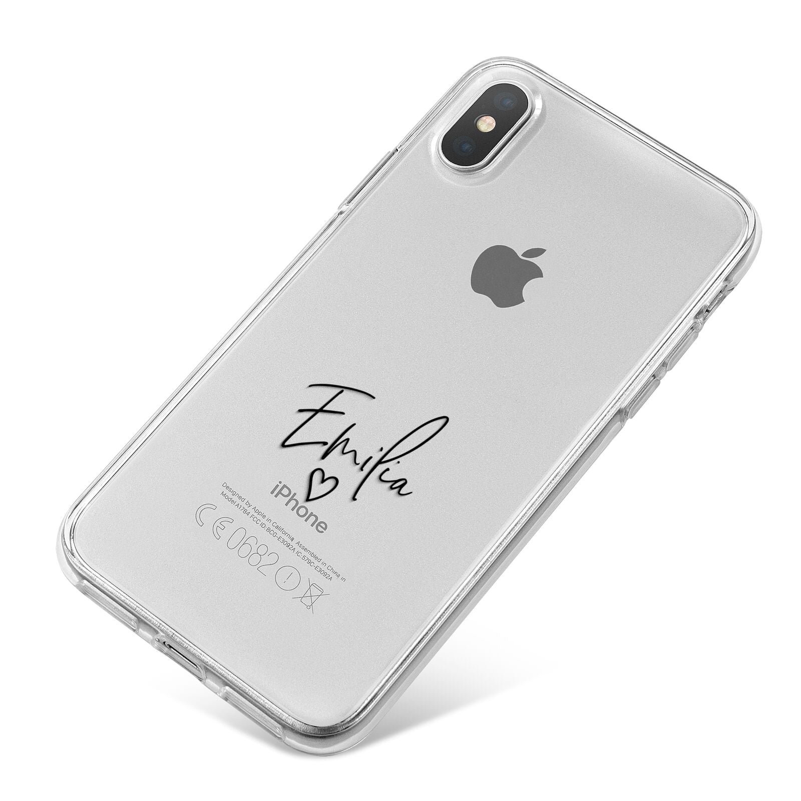 Transparent Black Handwritten Name iPhone X Bumper Case on Silver iPhone