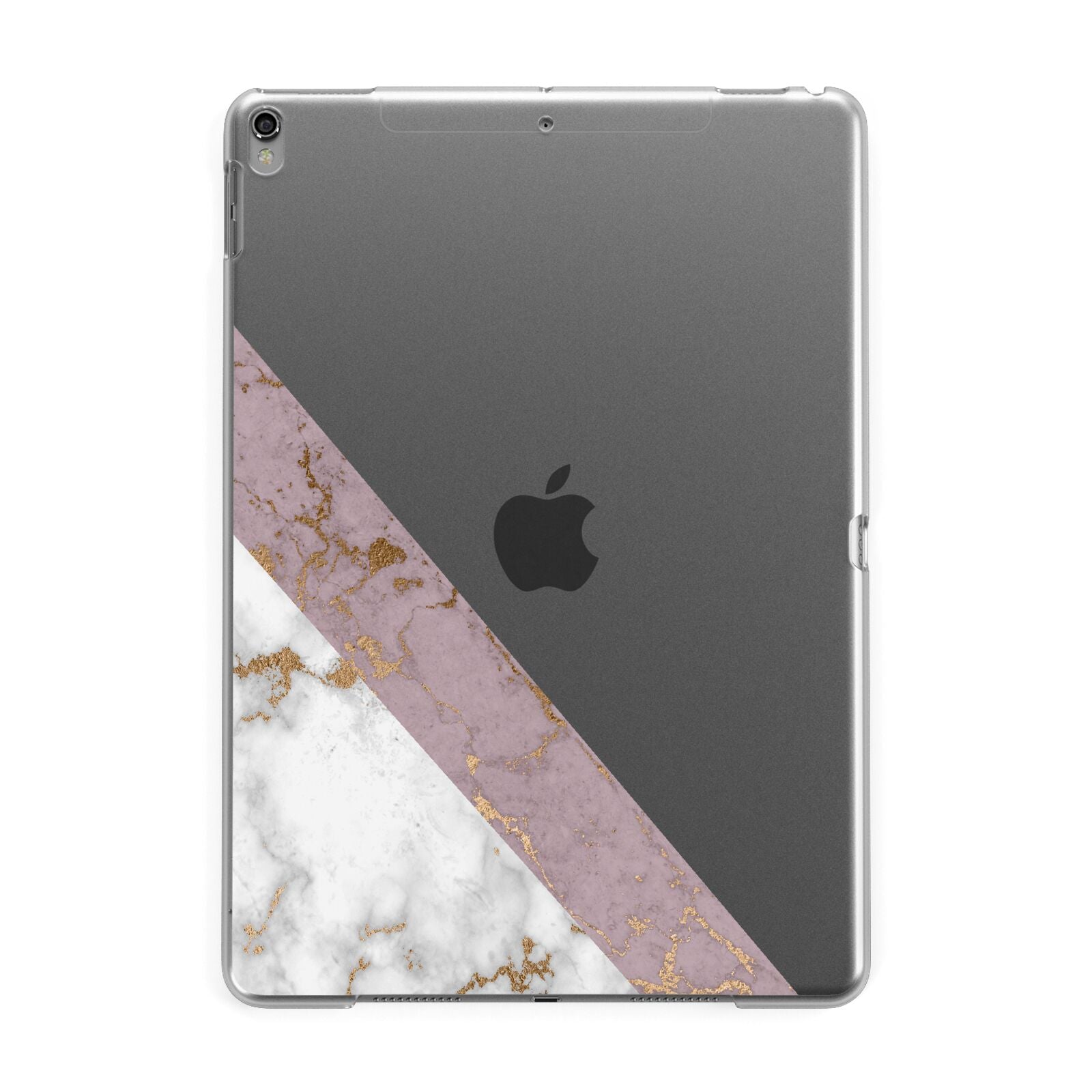 Transparent Pink and White Marble Apple iPad Grey Case