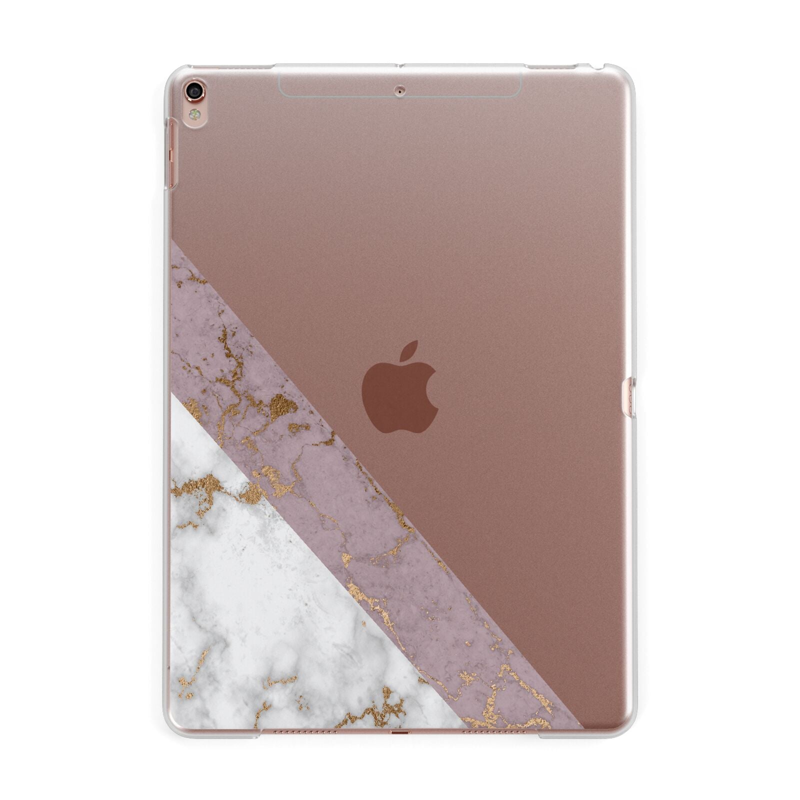 Transparent Pink and White Marble Apple iPad Rose Gold Case