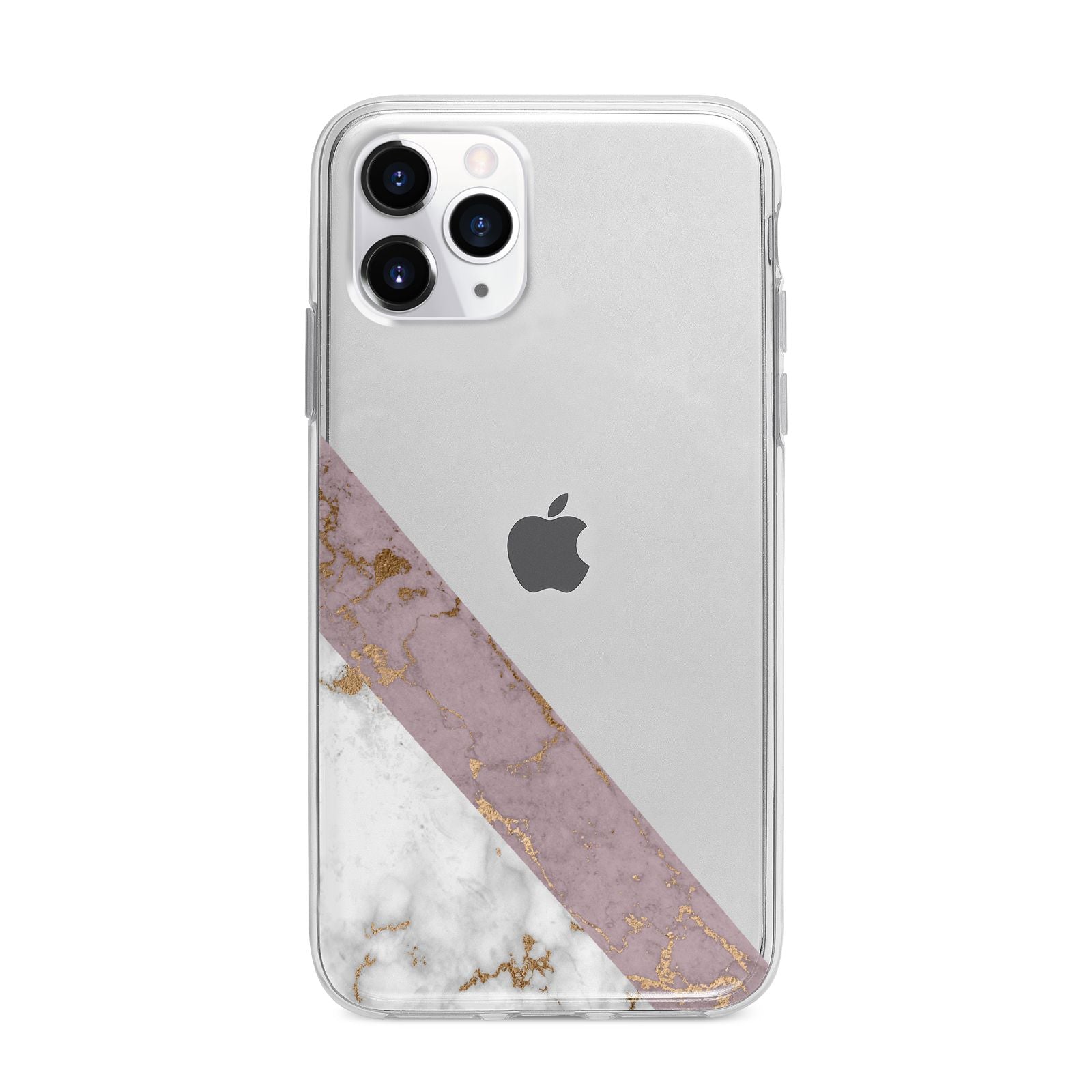 Transparent Pink and White Marble Apple iPhone 11 Pro Max in Silver with Bumper Case