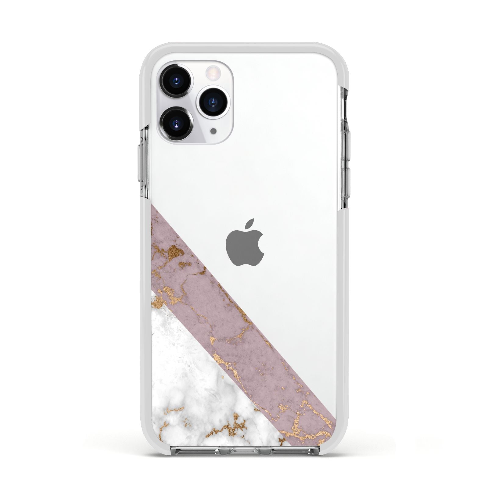 Transparent Pink and White Marble Apple iPhone 11 Pro in Silver with White Impact Case