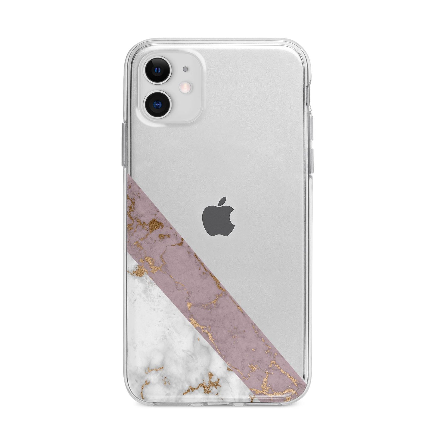 Transparent Pink and White Marble Apple iPhone 11 in White with Bumper Case