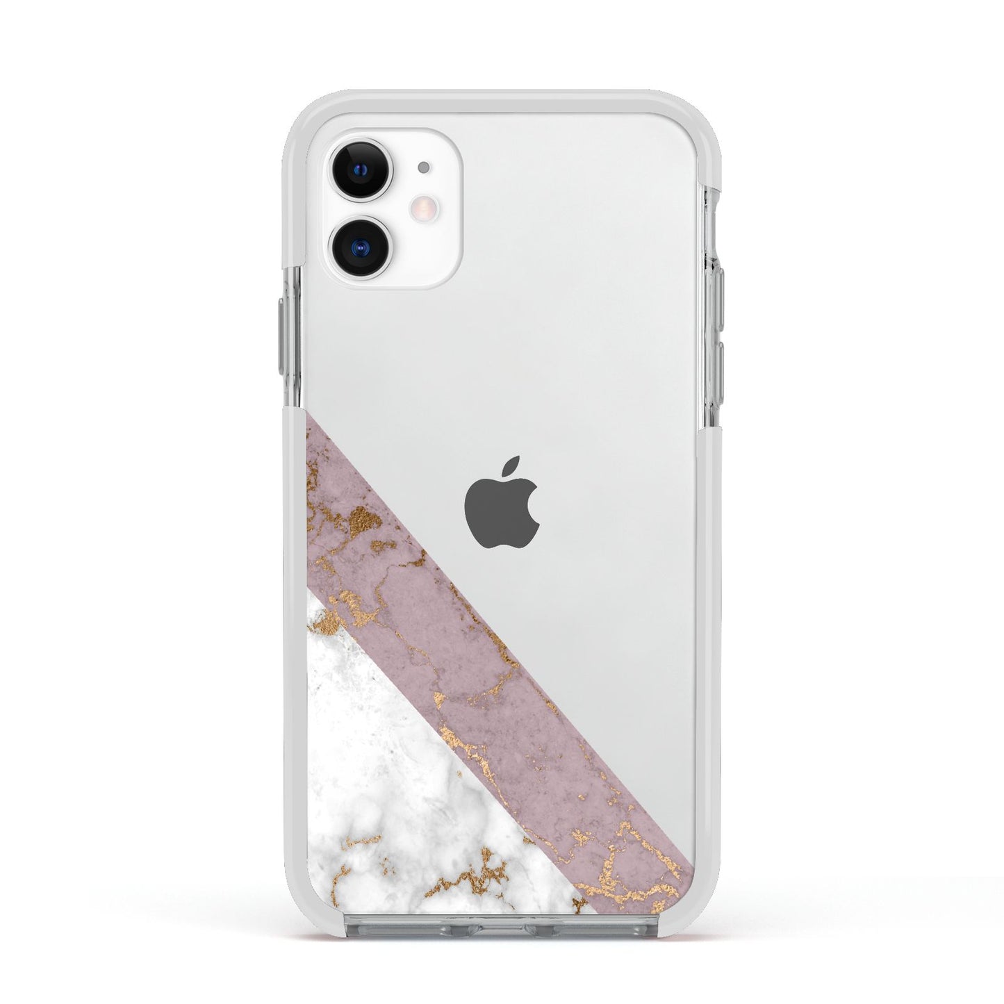 Transparent Pink and White Marble Apple iPhone 11 in White with White Impact Case