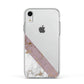 Transparent Pink and White Marble Apple iPhone XR Impact Case White Edge on Silver Phone