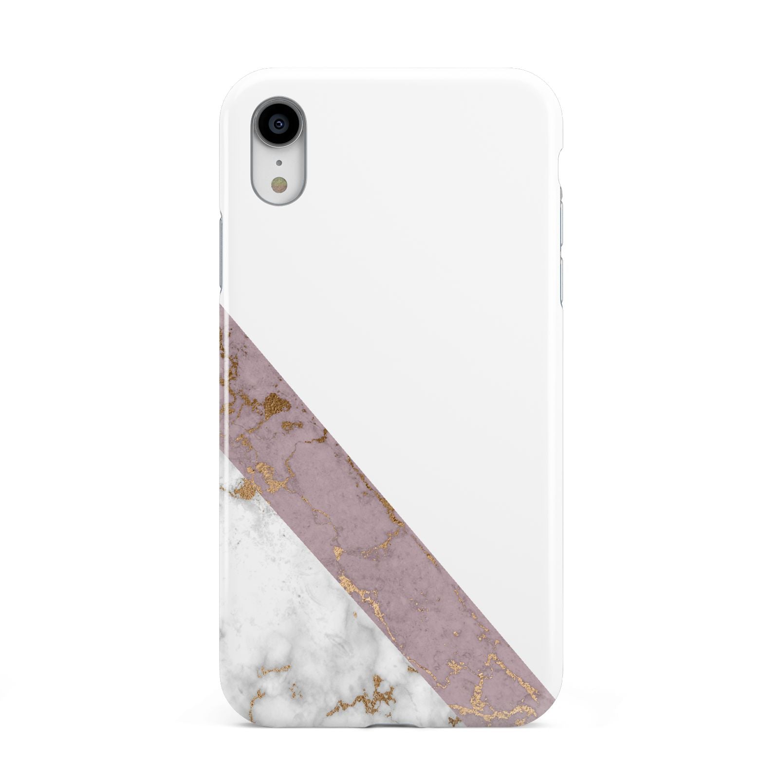 Transparent Pink and White Marble Apple iPhone XR White 3D Tough Case