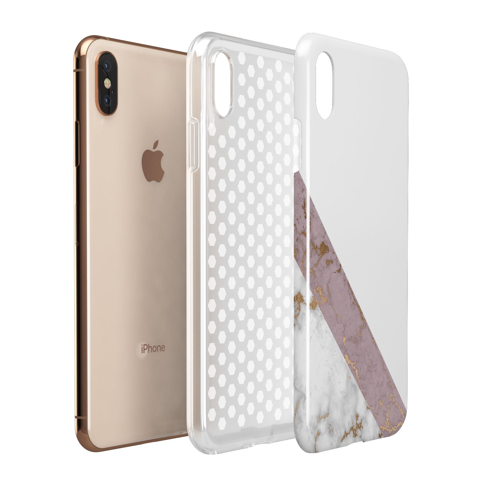 Transparent Pink and White Marble Apple iPhone Xs Max 3D Tough Case Expanded View