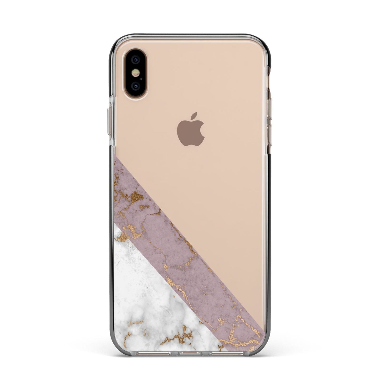 Transparent Pink and White Marble Apple iPhone Xs Max Impact Case Black Edge on Gold Phone