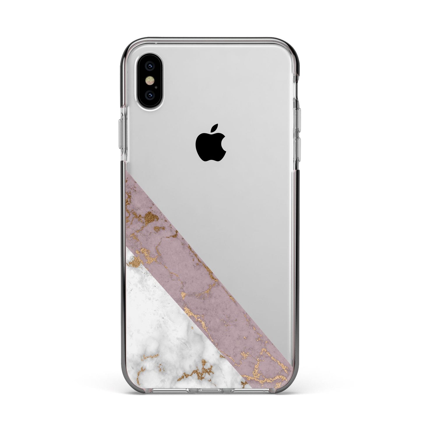 Transparent Pink and White Marble Apple iPhone Xs Max Impact Case Black Edge on Silver Phone