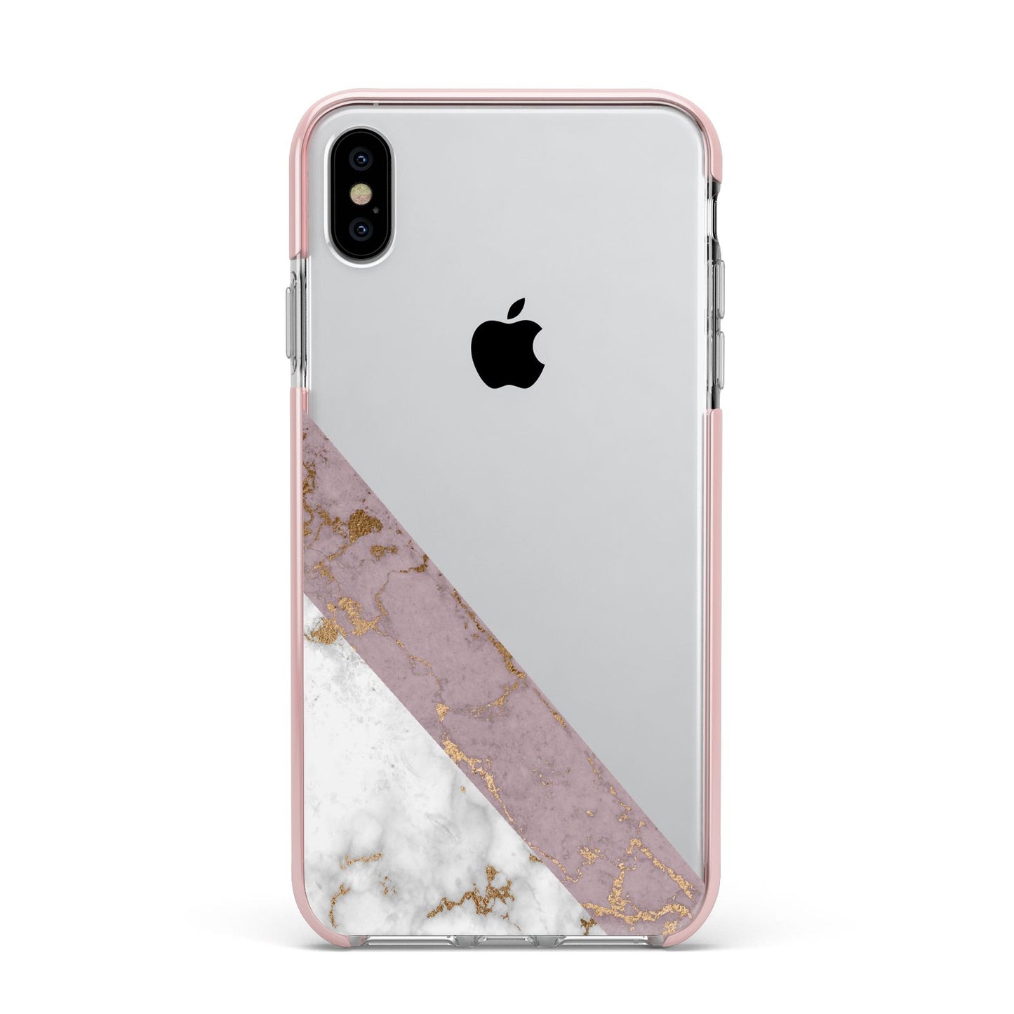 Transparent Pink and White Marble Apple iPhone Xs Max Impact Case Pink Edge on Silver Phone