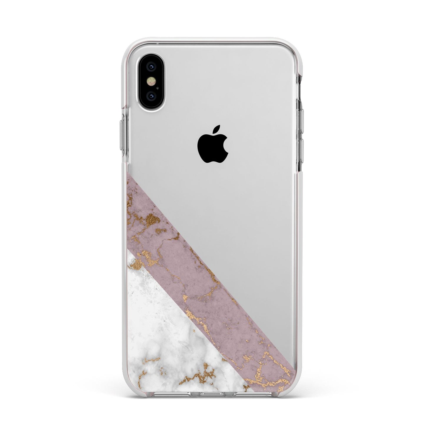 Transparent Pink and White Marble Apple iPhone Xs Max Impact Case White Edge on Silver Phone