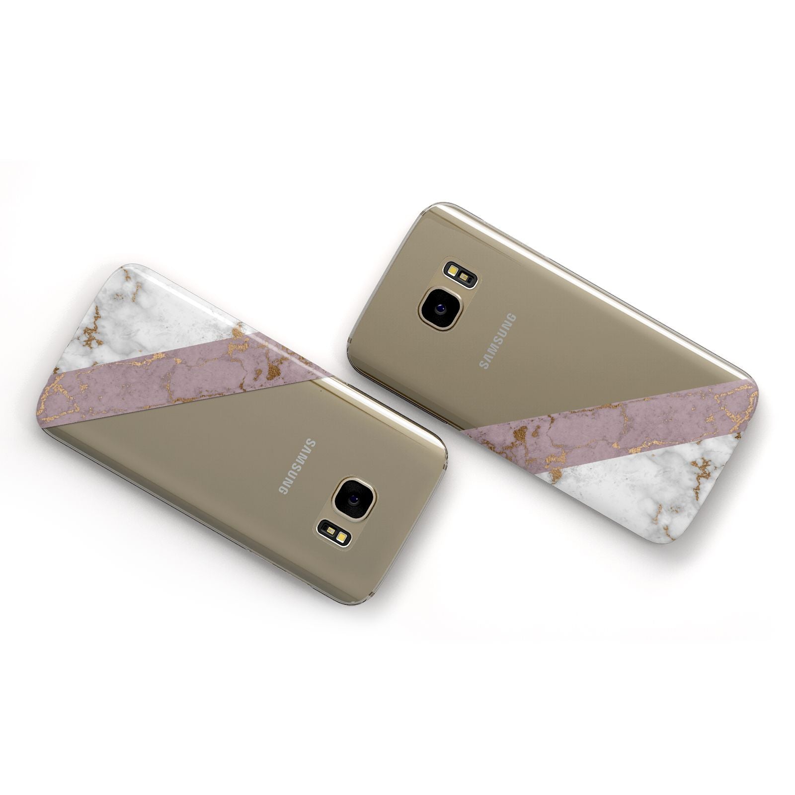 Transparent Pink and White Marble Samsung Galaxy Case Flat Overview