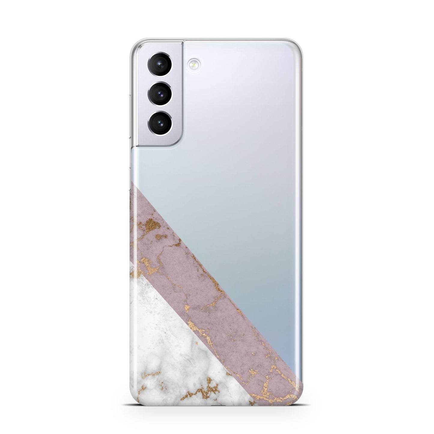 Transparent Pink and White Marble Samsung S21 Plus Phone Case