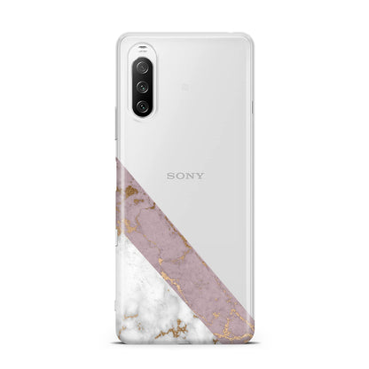 Transparent Pink and White Marble Sony Xperia 10 III Case