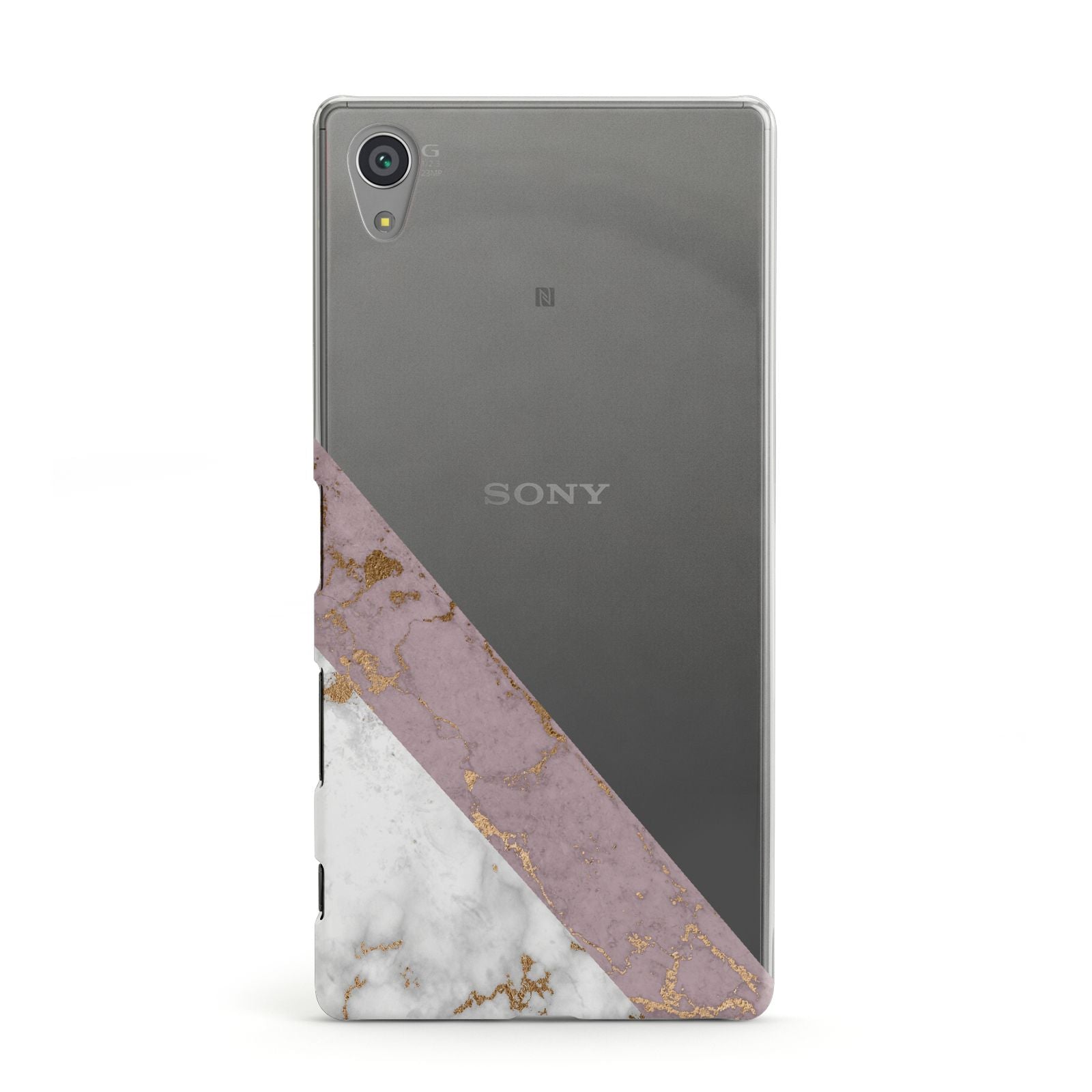 Transparent Pink and White Marble Sony Xperia Case