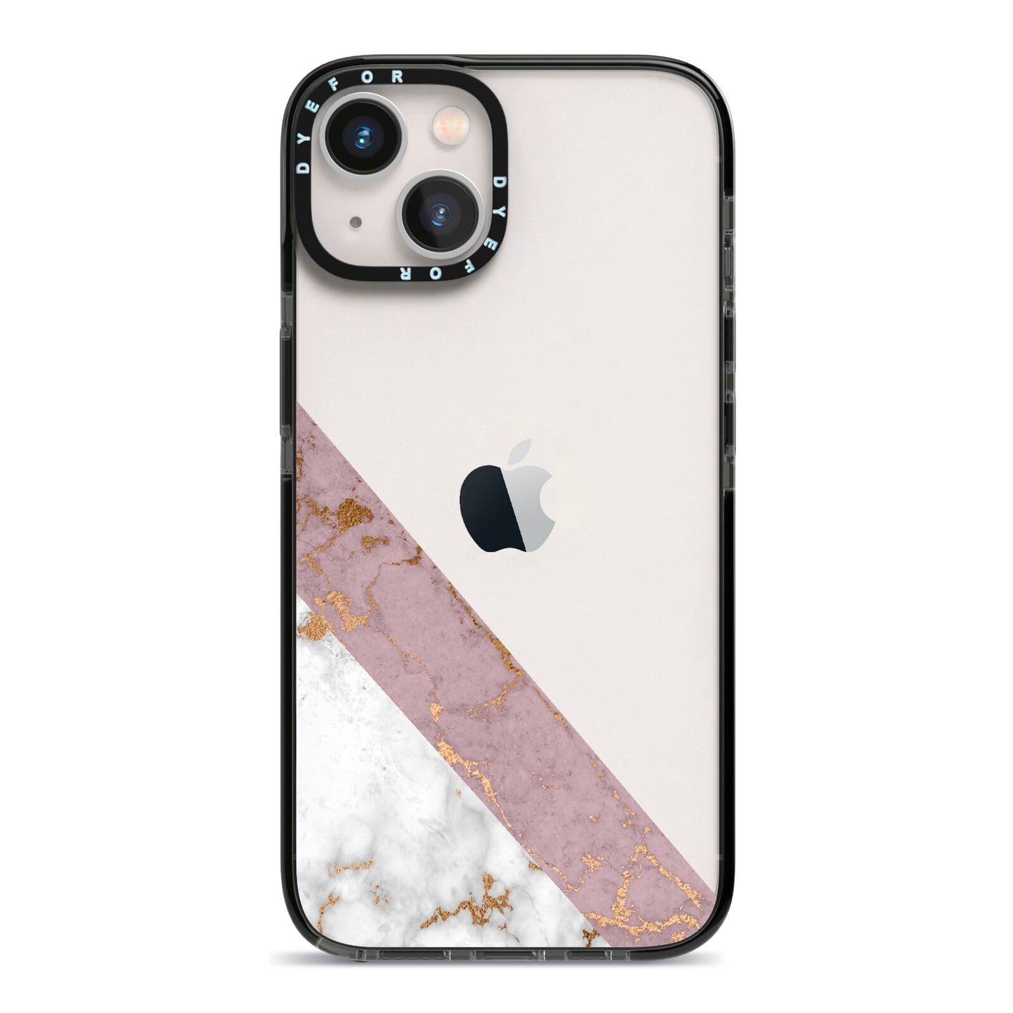 Transparent Pink and White Marble iPhone 13 Black Impact Case on Silver phone