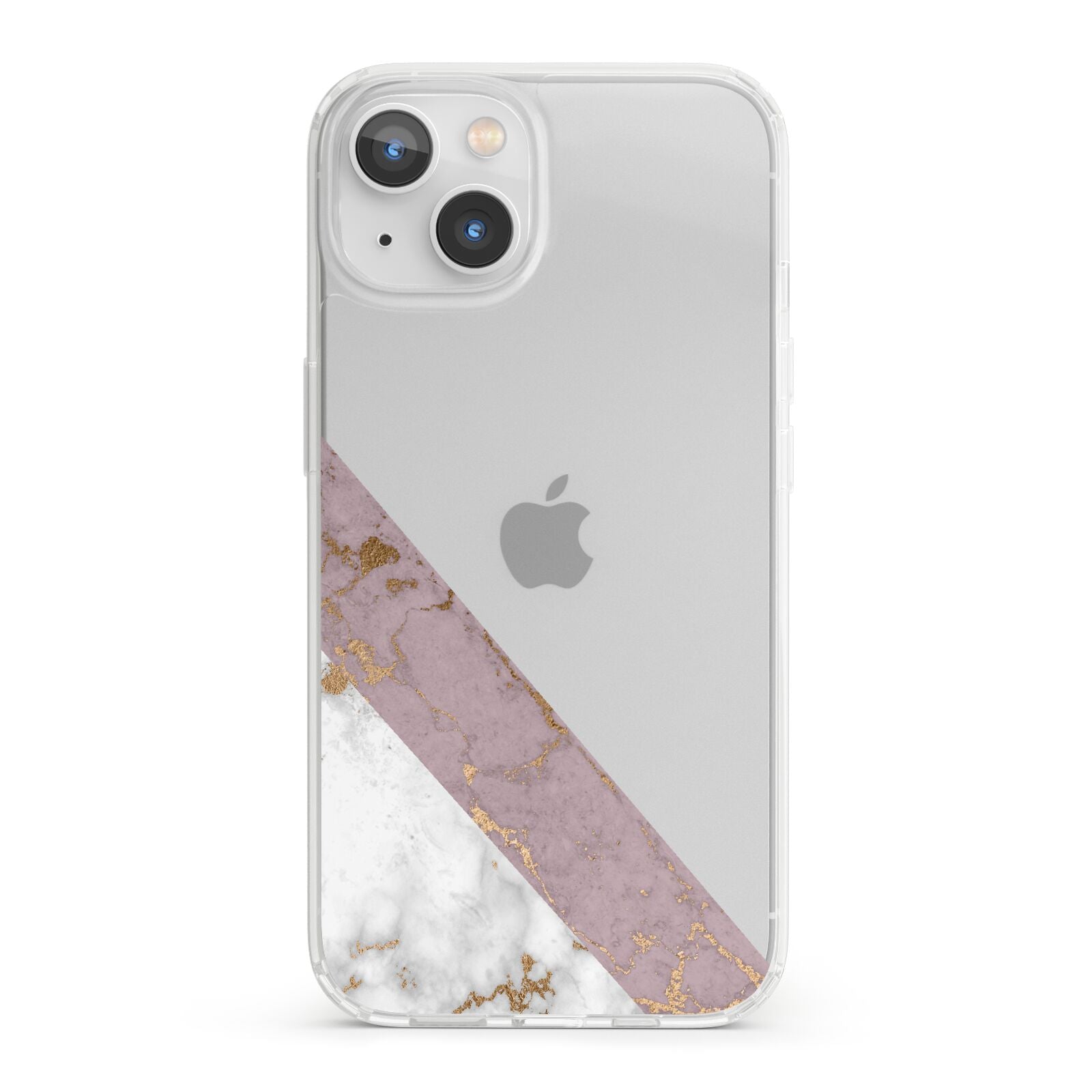 Transparent Pink and White Marble iPhone 13 Clear Bumper Case