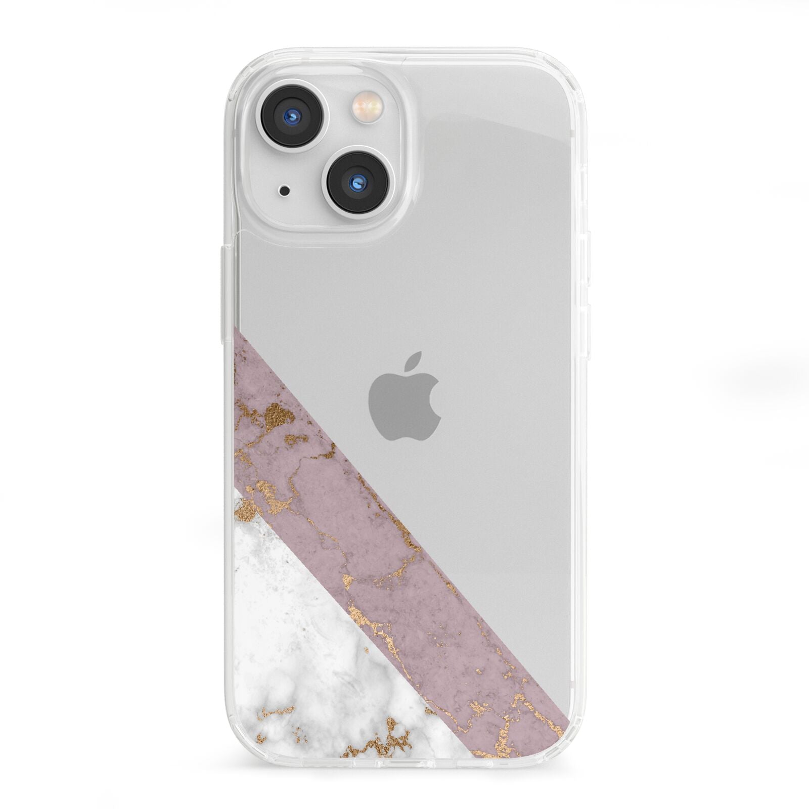 Transparent Pink and White Marble iPhone 13 Mini Clear Bumper Case