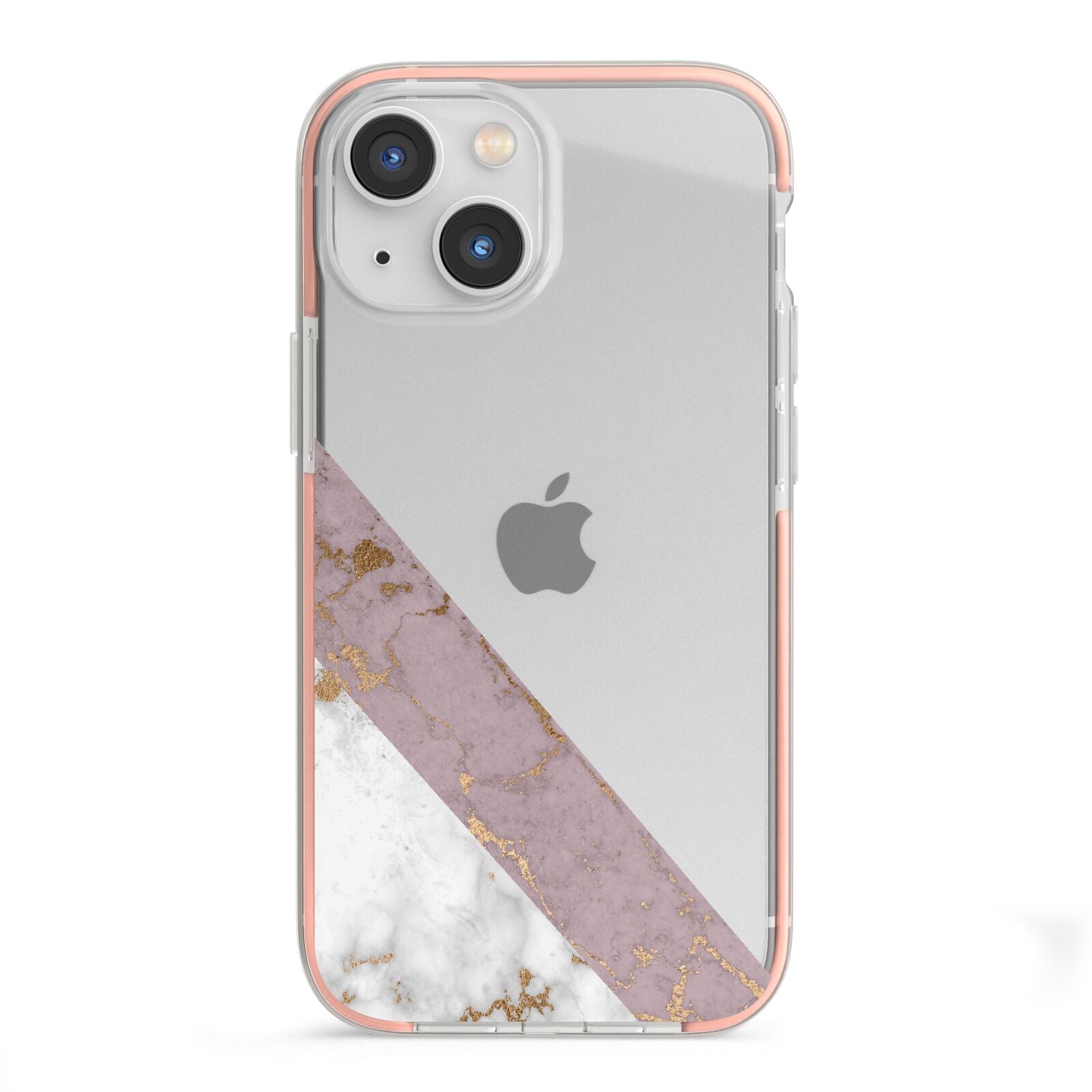 Transparent Pink and White Marble iPhone 13 Mini TPU Impact Case with Pink Edges
