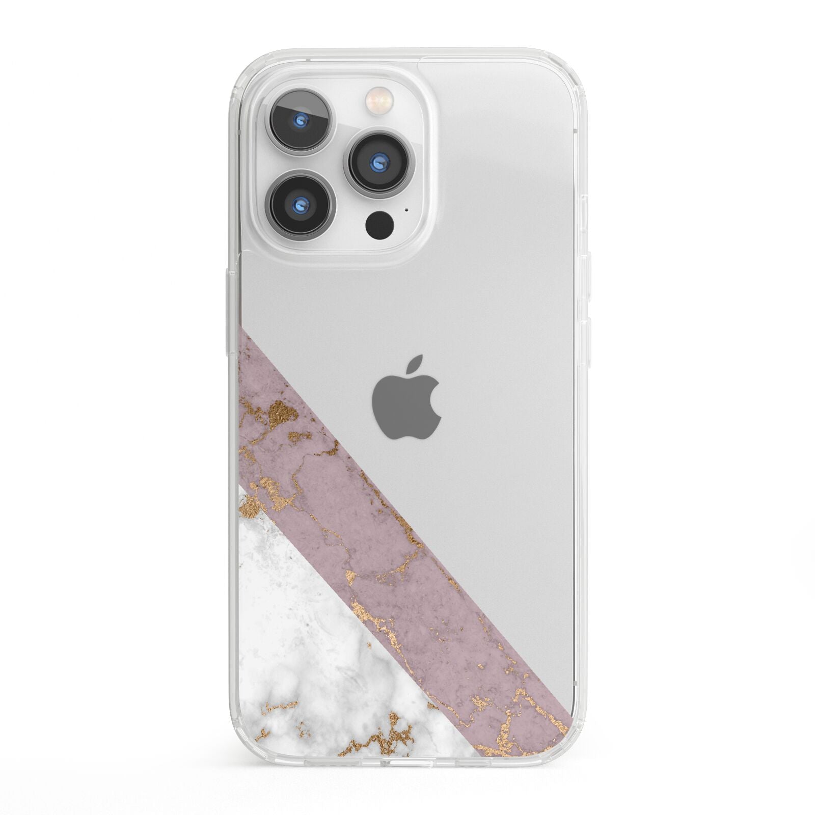 Transparent Pink and White Marble iPhone 13 Pro Clear Bumper Case