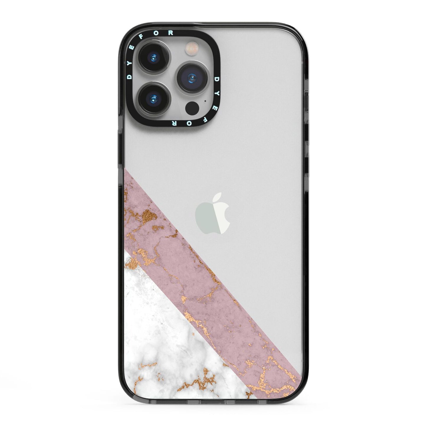 Transparent Pink and White Marble iPhone 13 Pro Max Black Impact Case on Silver phone